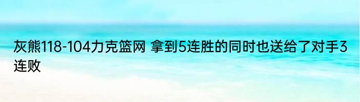 灰熊118-104力克篮网 拿到5连胜的同时也送给了对手3连败