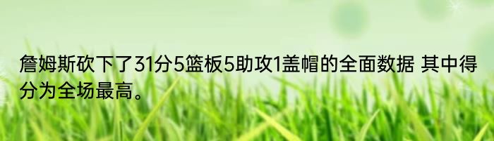 詹姆斯砍下了31分5篮板5助攻1盖帽的全面数据 其中得分为全场最高。