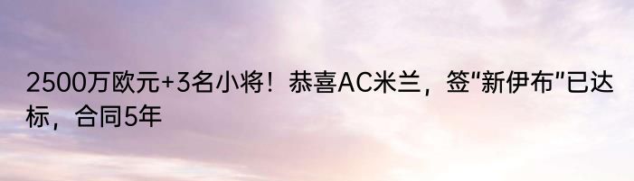 2500万欧元+3名小将！恭喜AC米兰，签“新伊布”已达标，合同5年