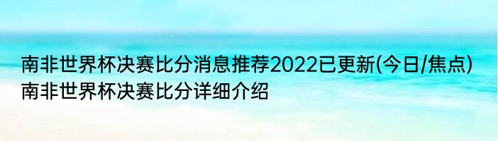 南非世界杯决赛比分消息推荐2022已更新(今日/焦点) 南非世界杯决赛比分详细介绍