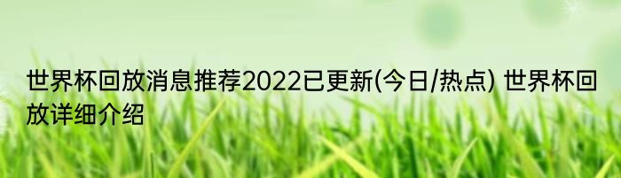 世界杯回放消息推荐2022已更新(今日/热点) 世界杯回放详细介绍