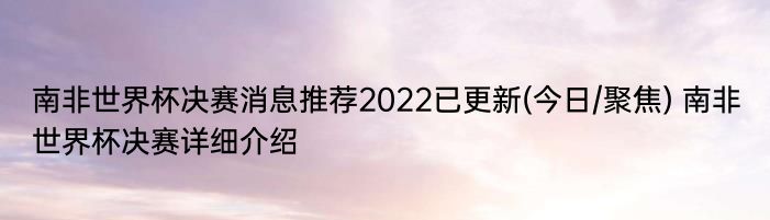 南非世界杯决赛消息推荐2022已更新(今日/聚焦) 南非世界杯决赛详细介绍