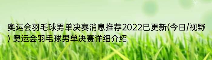 奥运会羽毛球男单决赛消息推荐2022已更新(今日/视野) 奥运会羽毛球男单决赛详细介绍