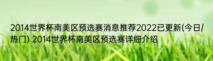 2014世界杯南美区预选赛消息推荐2022已更新(今日/热门) 2014世界杯南美区预选赛详细介绍