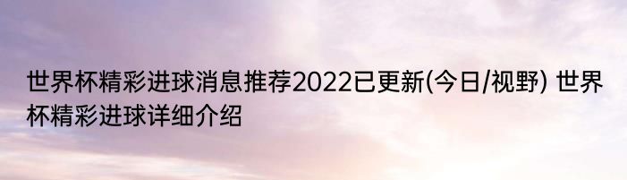 世界杯精彩进球消息推荐2022已更新(今日/视野) 世界杯精彩进球详细介绍