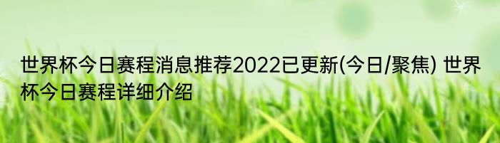 世界杯今日赛程消息推荐2022已更新(今日/聚焦) 世界杯今日赛程详细介绍