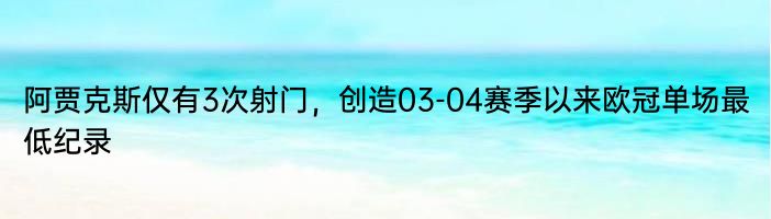 阿贾克斯仅有3次射门，创造03-04赛季以来欧冠单场最低纪录