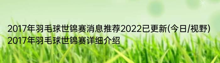 2017年羽毛球世锦赛消息推荐2022已更新(今日/视野) 2017年羽毛球世锦赛详细介绍