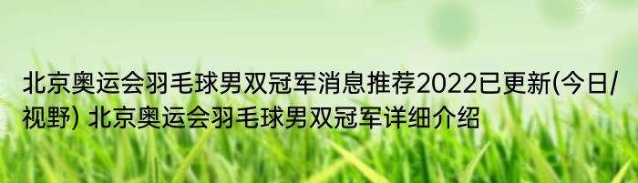 北京奥运会羽毛球男双冠军消息推荐2022已更新(今日/视野) 北京奥运会羽毛球男双冠军详细介绍