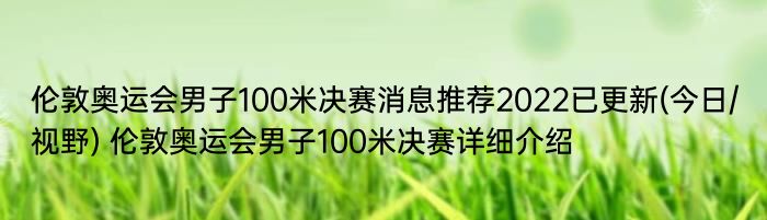 伦敦奥运会男子100米决赛消息推荐2022已更新(今日/视野) 伦敦奥运会男子100米决赛详细介绍