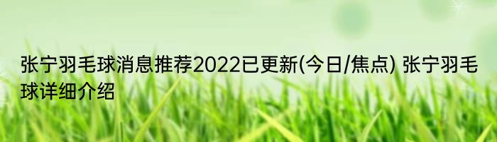 张宁羽毛球消息推荐2022已更新(今日/焦点) 张宁羽毛球详细介绍