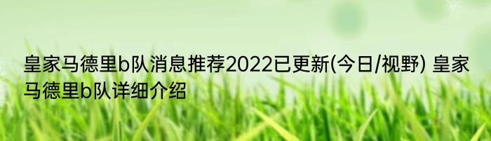 皇家马德里b队消息推荐2022已更新(今日/视野) 皇家马德里b队详细介绍