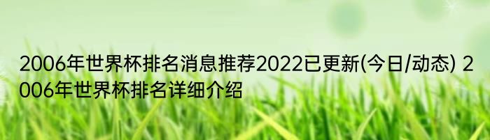 2006年世界杯排名消息推荐2022已更新(今日/动态) 2006年世界杯排名详细介绍