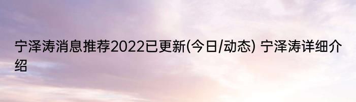 宁泽涛消息推荐2022已更新(今日/动态) 宁泽涛详细介绍