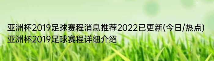 亚洲杯2019足球赛程消息推荐2022已更新(今日/热点) 亚洲杯2019足球赛程详细介绍