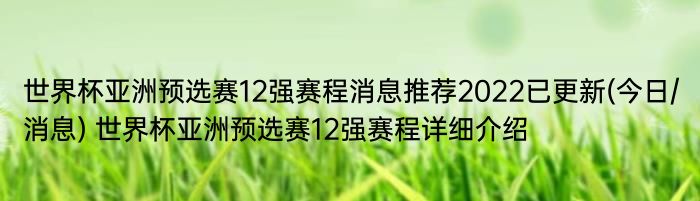 世界杯亚洲预选赛12强赛程消息推荐2022已更新(今日/消息) 世界杯亚洲预选赛12强赛程详细介绍