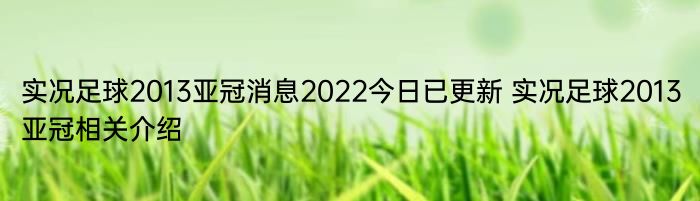 实况足球2013亚冠消息2022今日已更新 实况足球2013亚冠相关介绍