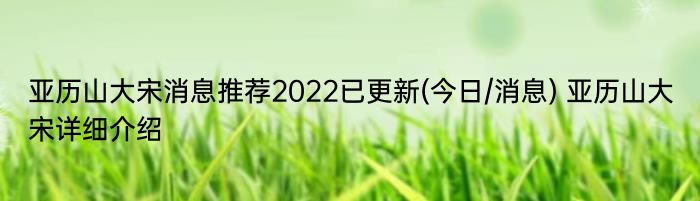 亚历山大宋消息推荐2022已更新(今日/消息) 亚历山大宋详细介绍