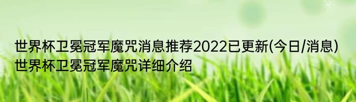 世界杯卫冕冠军魔咒消息推荐2022已更新(今日/消息) 世界杯卫冕冠军魔咒详细介绍