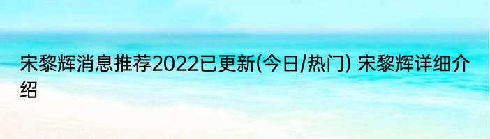 宋黎辉消息推荐2022已更新(今日/热门) 宋黎辉详细介绍