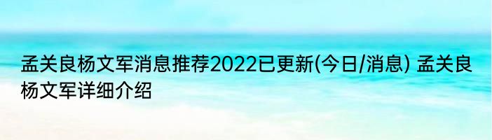 孟关良杨文军消息推荐2022已更新(今日/消息) 孟关良杨文军详细介绍