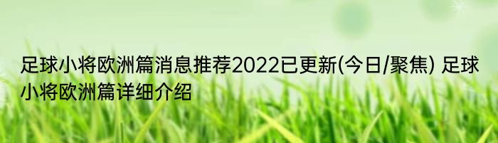 足球小将欧洲篇消息推荐2022已更新(今日/聚焦) 足球小将欧洲篇详细介绍