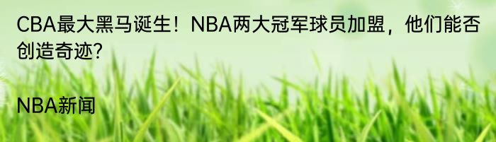 CBA最大黑马诞生！NBA两大冠军球员加盟，他们能否创造奇迹？|NBA新闻  