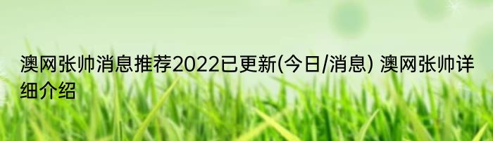 澳网张帅消息推荐2022已更新(今日/消息) 澳网张帅详细介绍