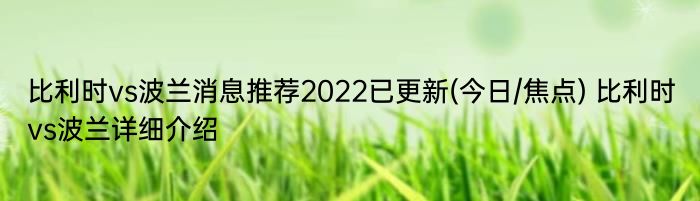 比利时vs波兰消息推荐2022已更新(今日/焦点) 比利时vs波兰详细介绍