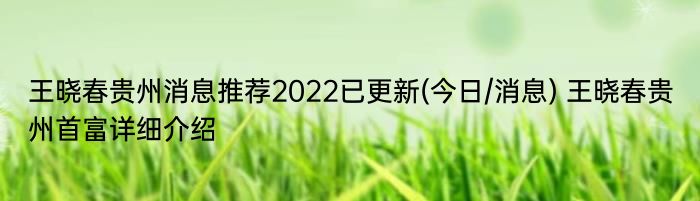 王晓春贵州消息推荐2022已更新(今日/消息) 王晓春贵州首富详细介绍