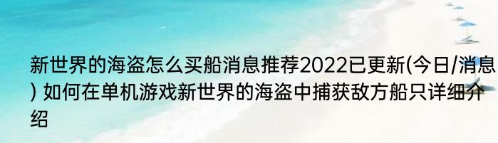 新世界的海盗怎么买船消息推荐2022已更新(今日/消息) 如何在单机游戏新世界的海盗中捕获敌方船只详细介绍