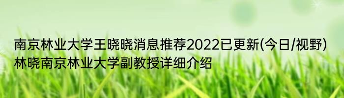 南京林业大学王晓晓消息推荐2022已更新(今日/视野) 林晓南京林业大学副教授详细介绍