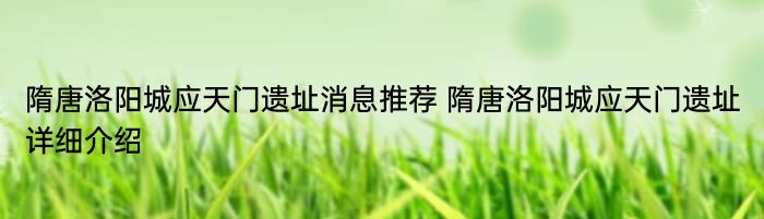 隋唐洛阳城应天门遗址消息推荐 隋唐洛阳城应天门遗址详细介绍