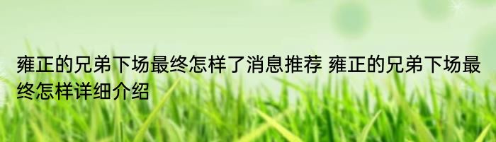 雍正的兄弟下场最终怎样了消息推荐 雍正的兄弟下场最终怎样详细介绍