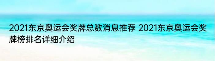 2021东京奥运会奖牌总数消息推荐 2021东京奥运会奖牌榜排名详细介绍