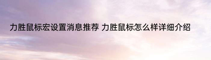 力胜鼠标宏设置消息推荐 力胜鼠标怎么样详细介绍