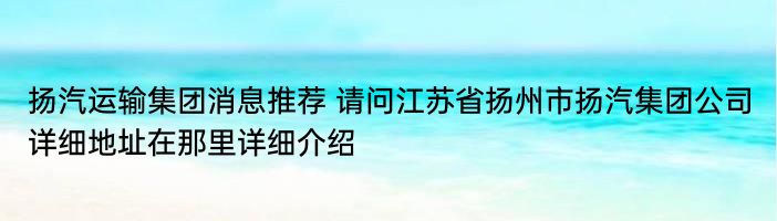 扬汽运输集团消息推荐 请问江苏省扬州市扬汽集团公司详细地址在那里详细介绍