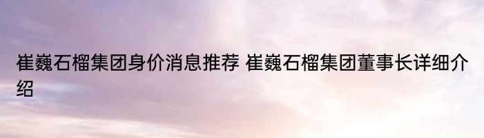 崔巍石榴集团身价消息推荐 崔巍石榴集团董事长详细介绍