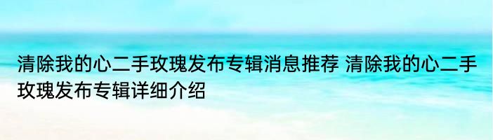 清除我的心二手玫瑰发布专辑消息推荐 清除我的心二手玫瑰发布专辑详细介绍