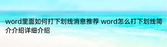 word里面如何打下划线消息推荐 word怎么打下划线简介介绍详细介绍