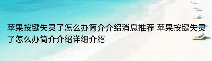 苹果按键失灵了怎么办简介介绍消息推荐 苹果按键失灵了怎么办简介介绍详细介绍