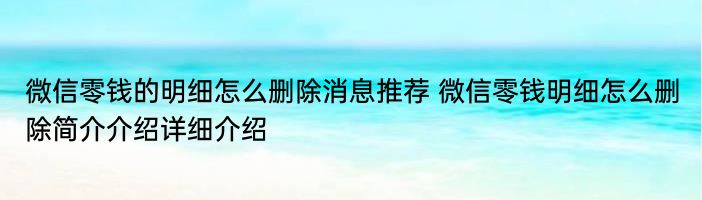 微信零钱的明细怎么删除消息推荐 微信零钱明细怎么删除简介介绍详细介绍