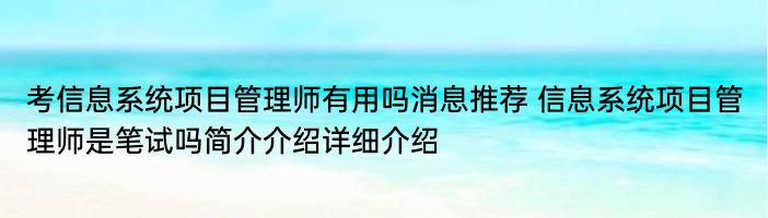 考信息系统项目管理师有用吗消息推荐 信息系统项目管理师是笔试吗简介介绍详细介绍