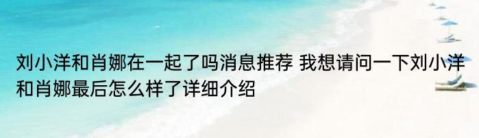 刘小洋和肖娜在一起了吗消息推荐 我想请问一下刘小洋和肖娜最后怎么样了详细介绍