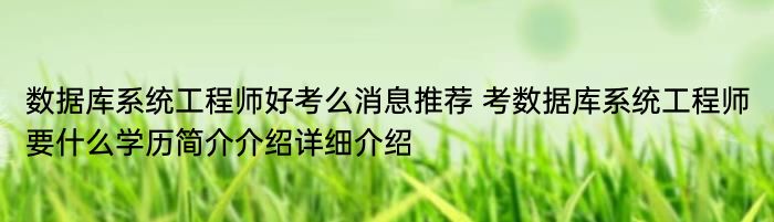 数据库系统工程师好考么消息推荐 考数据库系统工程师要什么学历简介介绍详细介绍