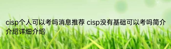 cisp个人可以考吗消息推荐 cisp没有基础可以考吗简介介绍详细介绍