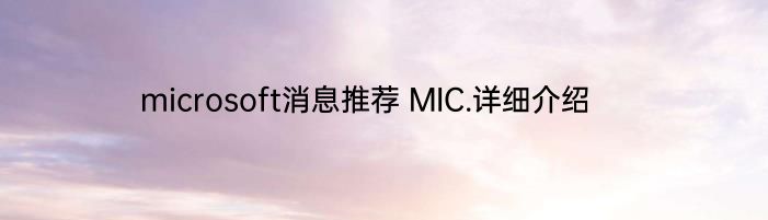 microsoft消息推荐 MIC.详细介绍