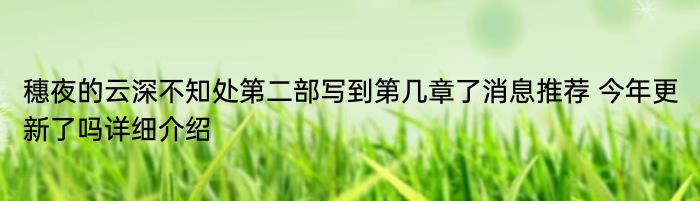 穗夜的云深不知处第二部写到第几章了消息推荐 今年更新了吗详细介绍