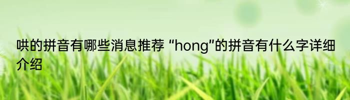 哄的拼音有哪些消息推荐 “hong”的拼音有什么字详细介绍