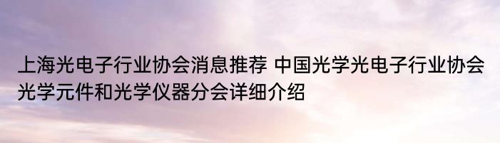 上海光电子行业协会消息推荐 中国光学光电子行业协会光学元件和光学仪器分会详细介绍